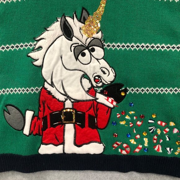 Ugly Christmas Unicorn Size XL Santa Sweater Party Sequin Horn Candy Design 3D - Picture 2 of 8